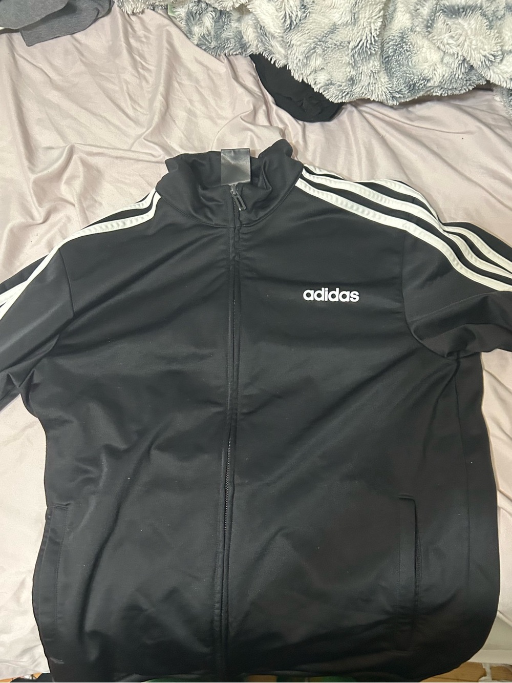 adidas Black Track Jacket with White Shoulder Stripes